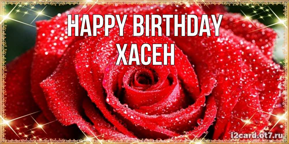 Greetings card с именем, ХАСЕН Happy Birthday роса и роза. открытка с красивой розой Greetings with text for free download 