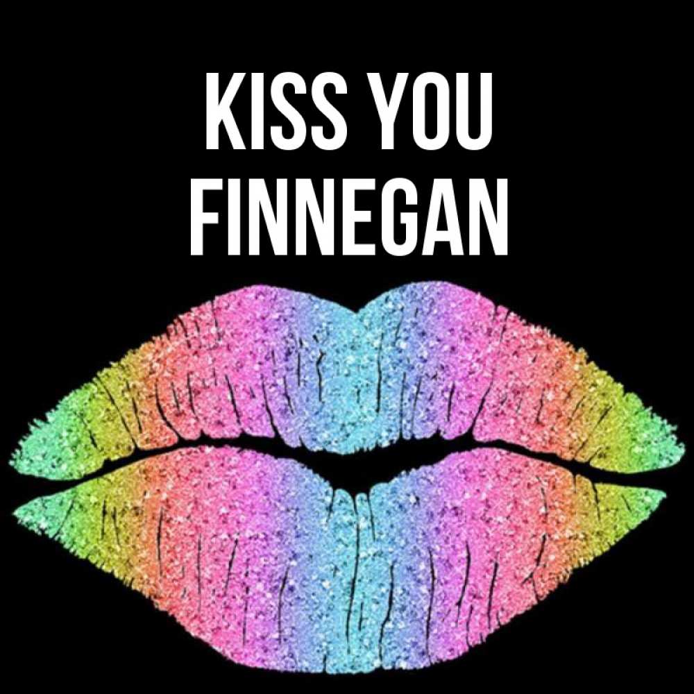 Greetings card с именем, Finnegan Kiss you след от губ на черном фоне Greetings with text for free download 