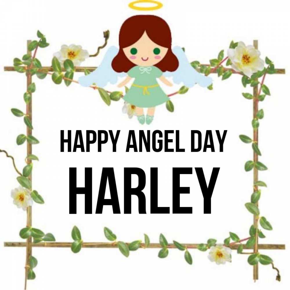 Greetings card с именем, Harley happy angel day Ангел с нимбом Greetings with text for free download 