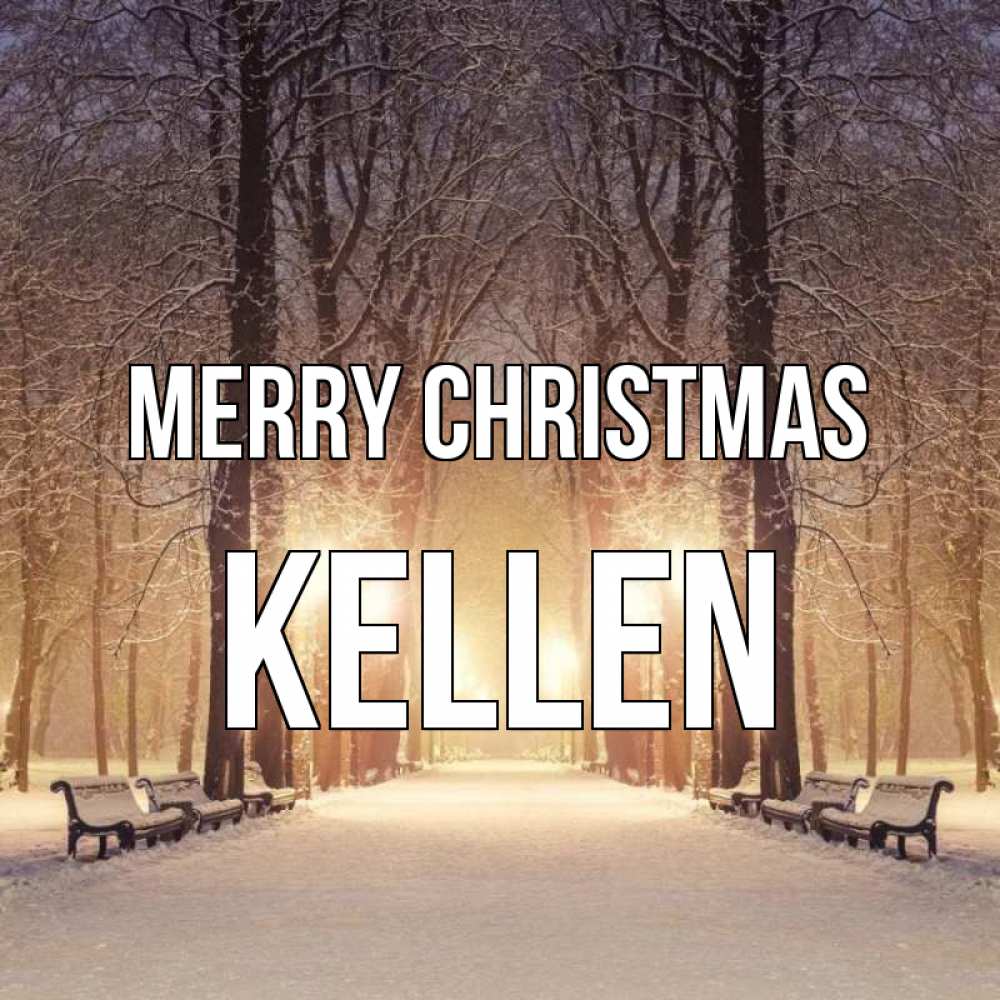 Greetings card с именем, Kellen Merry Christmas зима, парк, фонарь, лес Greetings with text for free download 