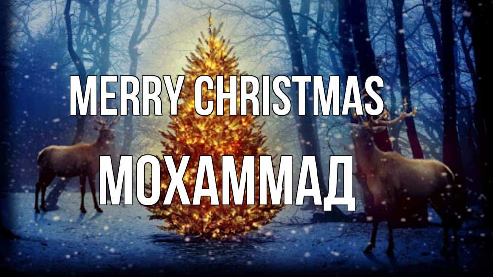 Greetings card с именем, Мохаммад Merry Christmas олени, новогодняя елка Greetings with text for free download 