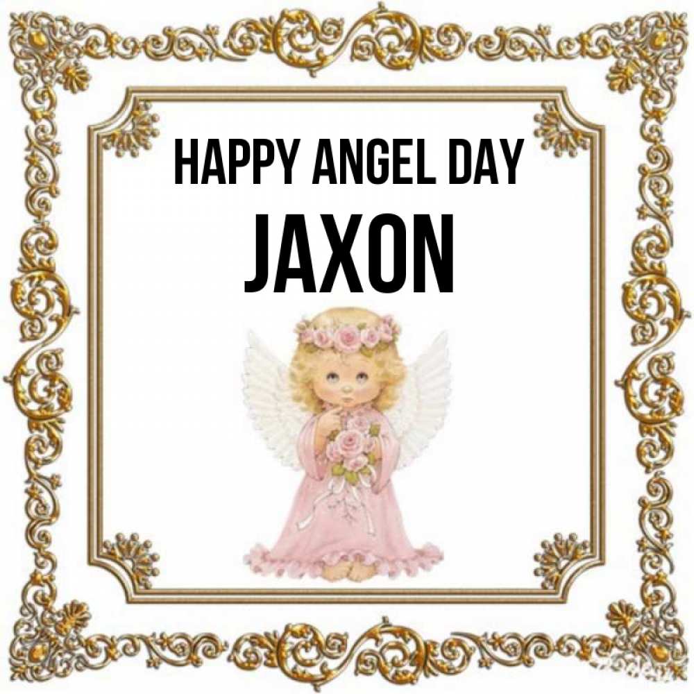 Greetings card с именем, Jaxon happy angel day девочка ангел с крыльями и цветами в розовом платье Greetings with text for free download 