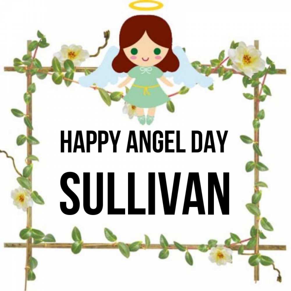 Greetings card с именем, Sullivan happy angel day Ангел с нимбом Greetings with text for free download 