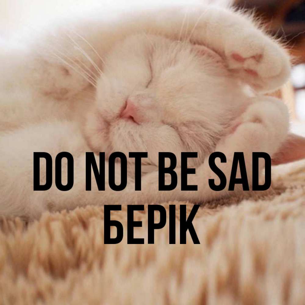 Greetings card с именем, Берік Do not be sad Котенок спит Greetings with text for free download 