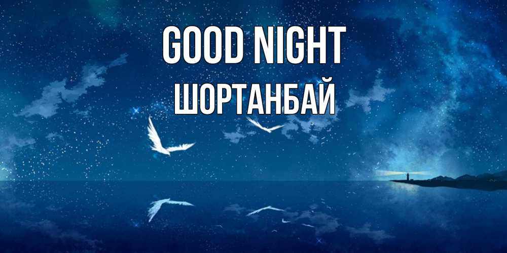 Greetings card с именем, ШОРТАНБАЙ Good night птицы летят на фоне ночного неба Greetings with text for free download 