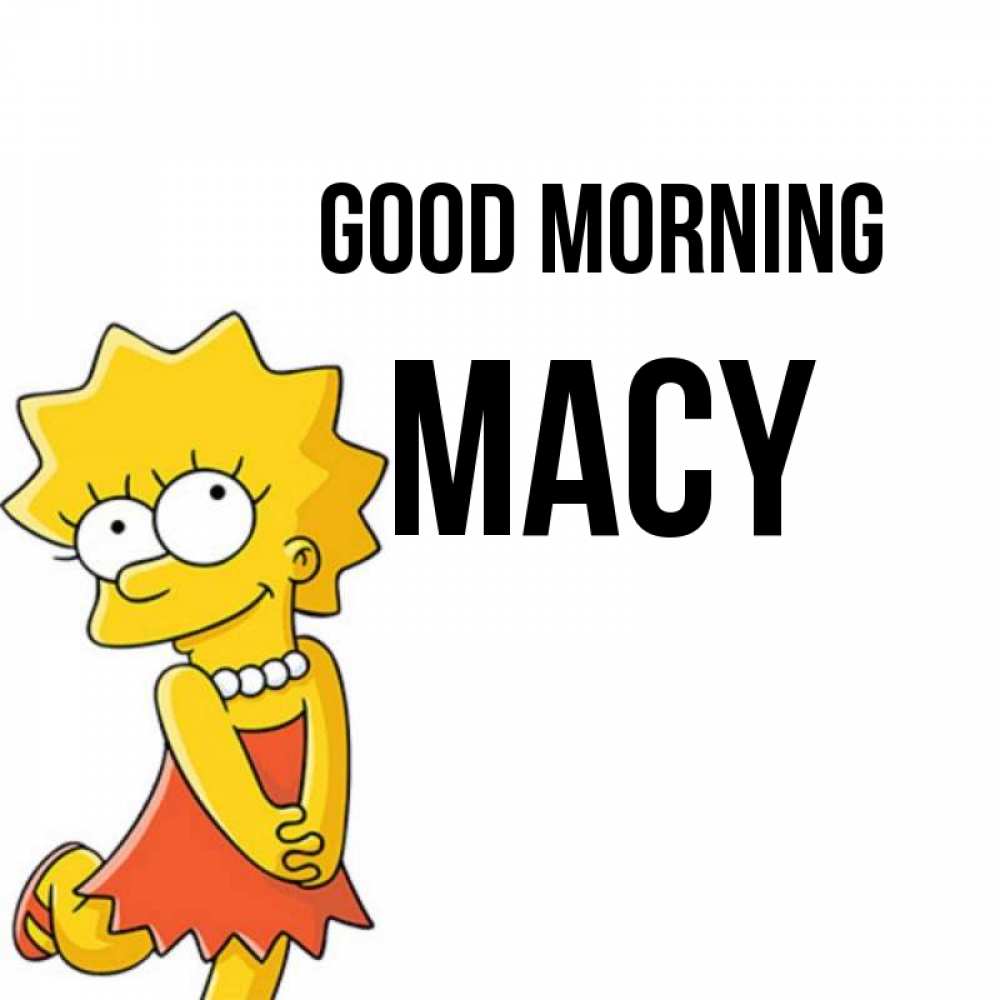 Greetings card с именем, Macy Good morning в платье и ожерелье Greetings with text for free download 