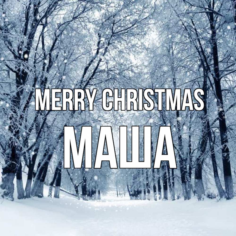 Greetings card с именем, Маша Merry Christmas снег, лес, парк Greetings with text for free download 
