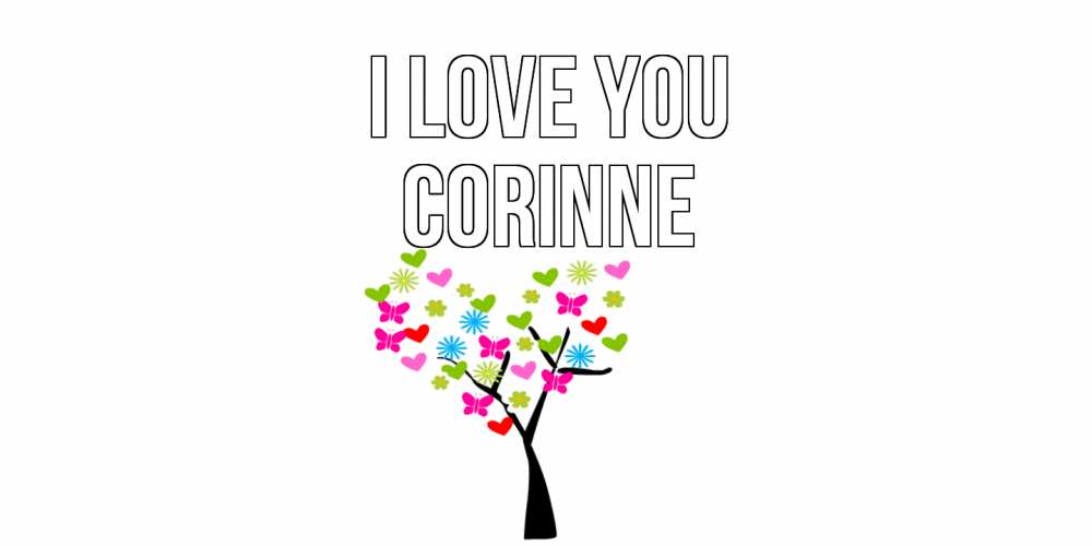 Greetings card с именем, Corinne I love you Дерево, бабочки Greetings with text for free download 