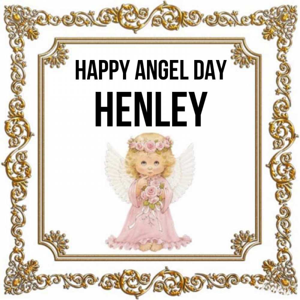 Greetings card с именем, Henley happy angel day девочка ангел с крыльями и цветами в розовом платье Greetings with text for free download 
