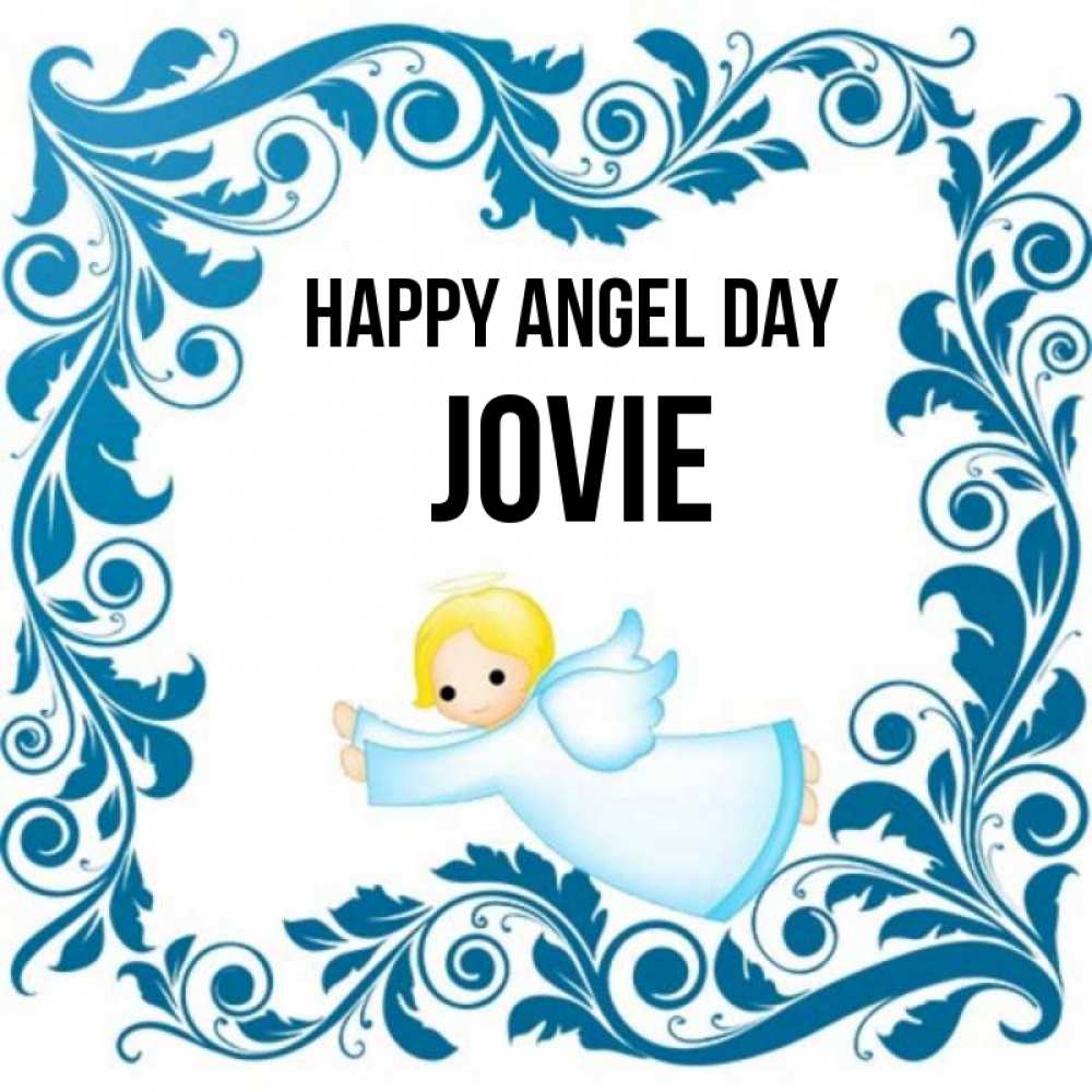 Greetings card с именем, Jovie happy angel day девочка ангел и синяя рамка Greetings with text for free download 