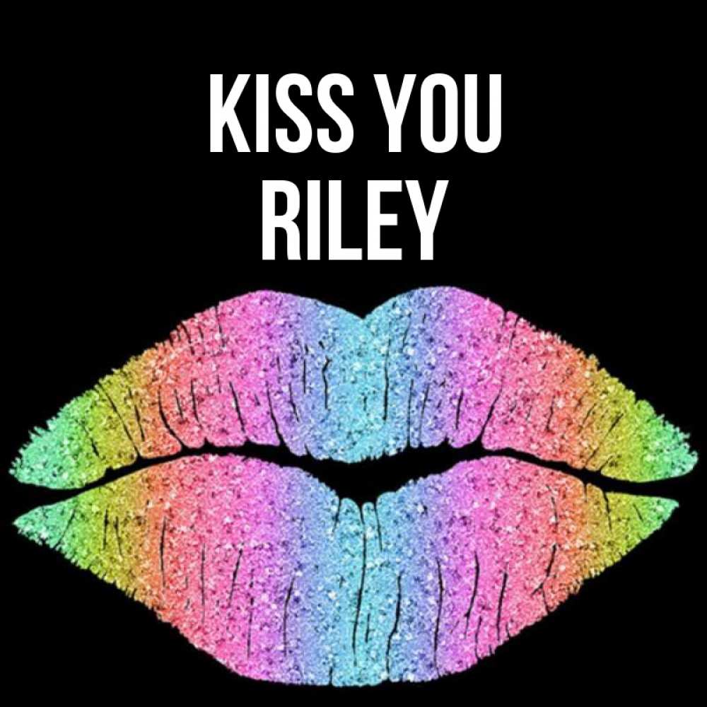 Greetings card с именем, Riley Kiss you след от губ на черном фоне Greetings with text for free download 