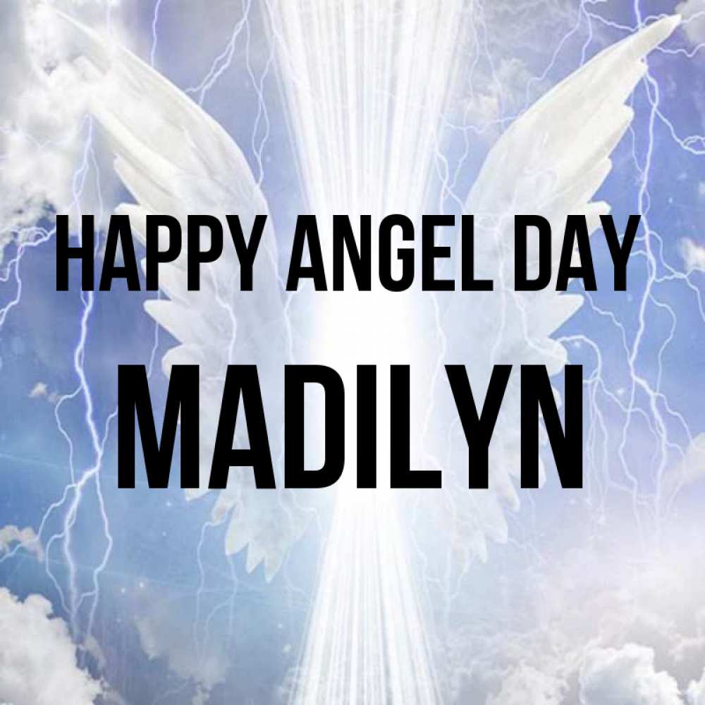 Greetings card с именем, Madilyn happy angel day молнии на небе и свет Greetings with text for free download 