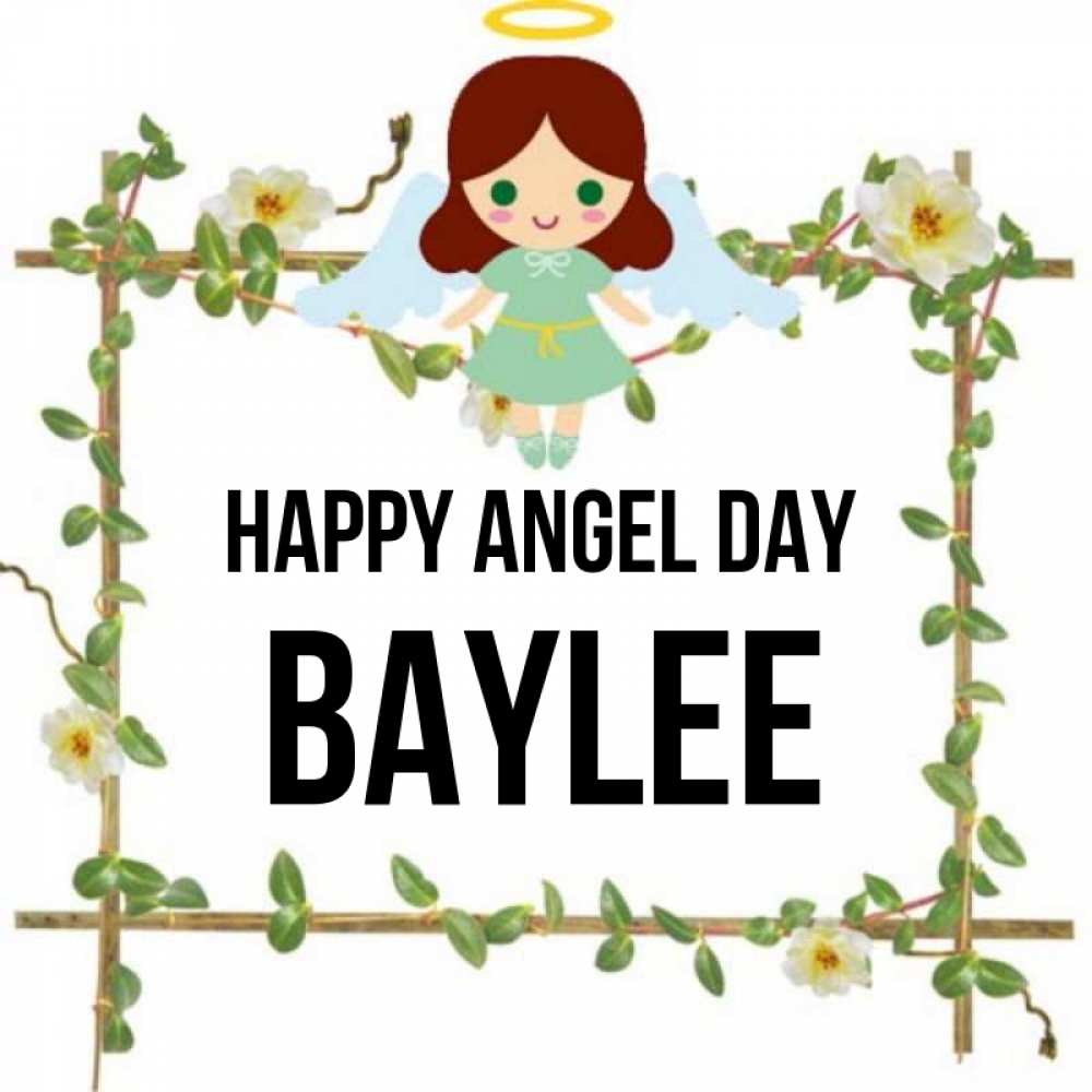 Greetings card с именем, Baylee happy angel day Ангел с нимбом Greetings with text for free download 