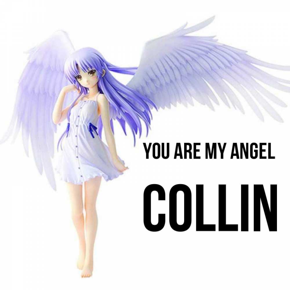 Greetings card с именем, Collin You are my angel девушка ангел с фиолетовыми крыльями Greetings with text for free download 