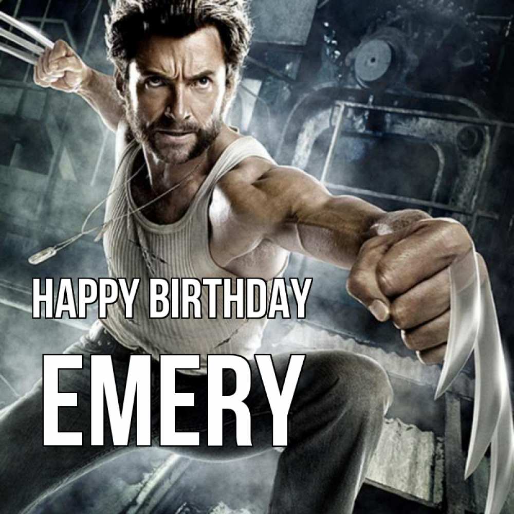 Greetings card с именем, Emery Happy Birthday супергерой в ярости Greetings with text for free download 