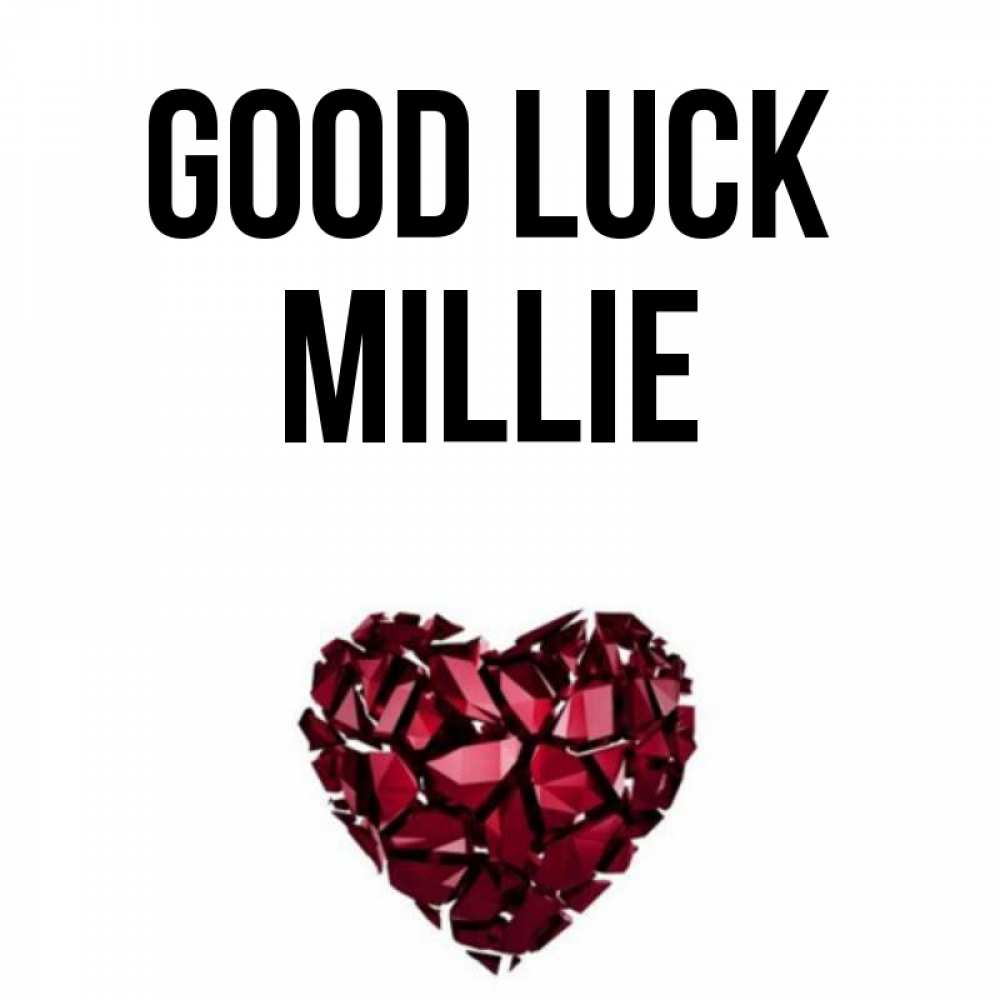 Greetings card с именем, Millie Good luck бордовое из кристаллов  1 Greetings with text for free download 