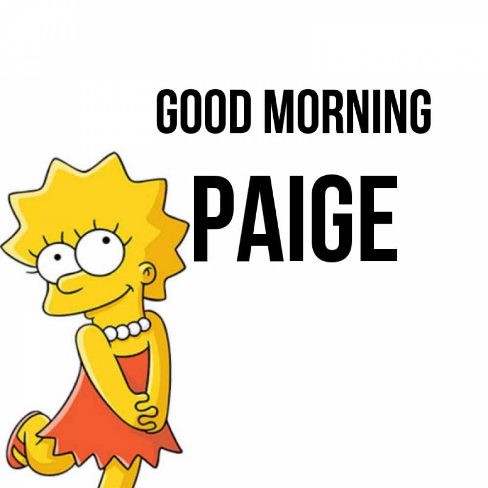 Greetings card с именем, Paige Good morning в платье и ожерелье Greetings with text for free download 