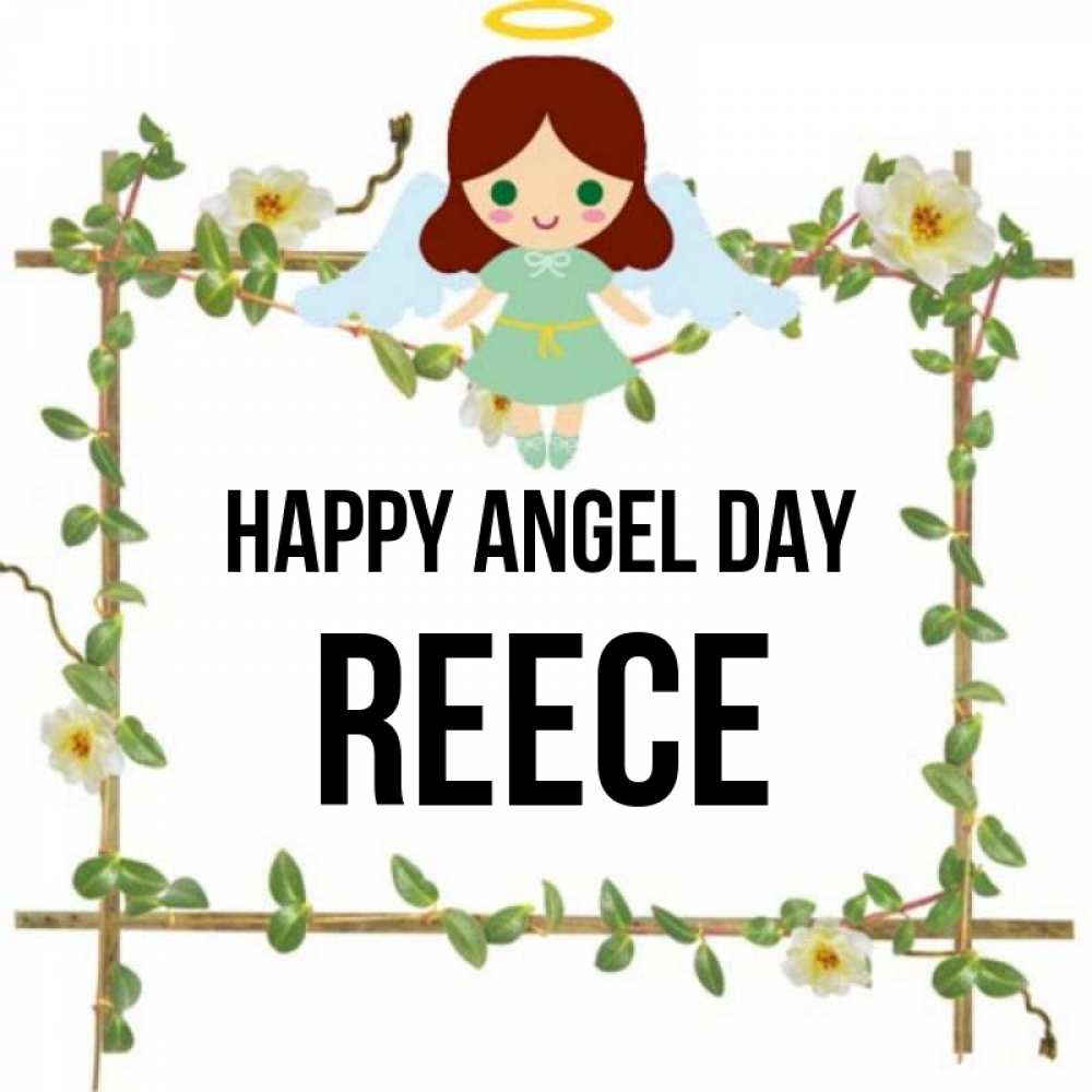 Greetings card с именем, Reece happy angel day Ангел с нимбом Greetings with text for free download 