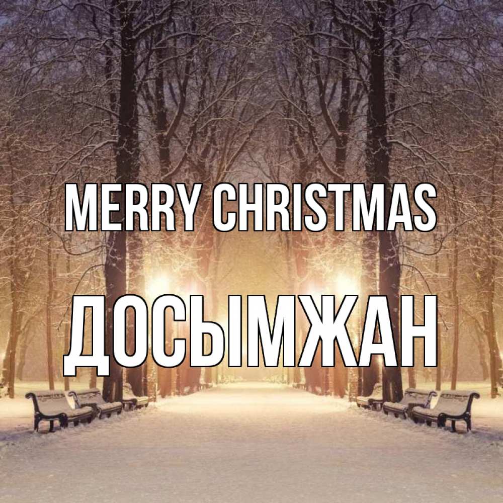 Greetings card с именем, Досымжан Merry Christmas зима, парк, фонарь, лес Greetings with text for free download 